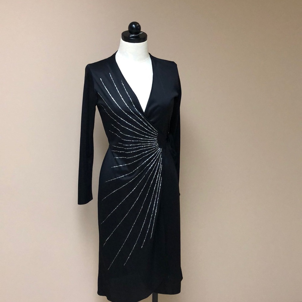 Black with silver streaking wrap around dress